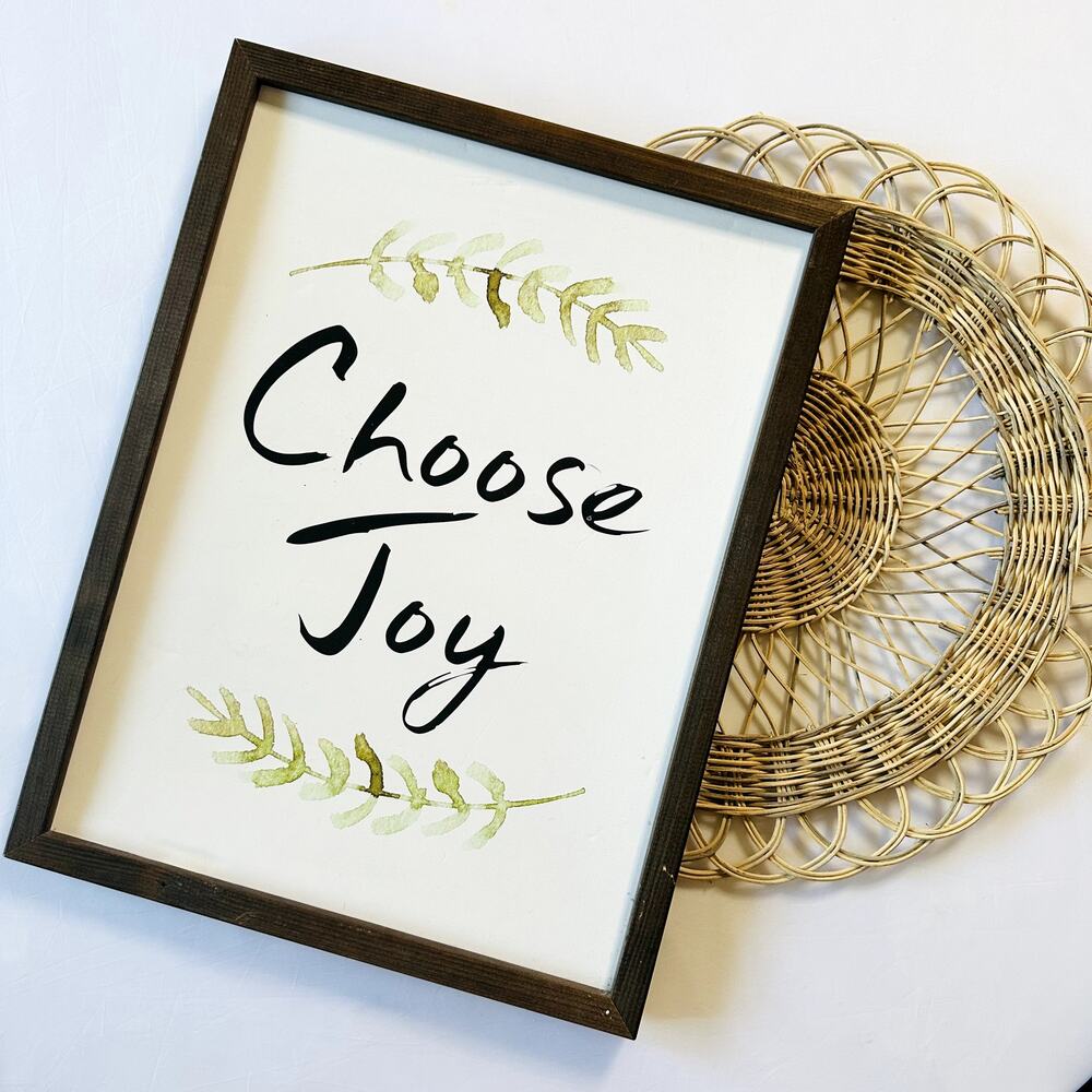 Boho Choose Joy Framed Art & Rattan Cottagecore Wall Decor